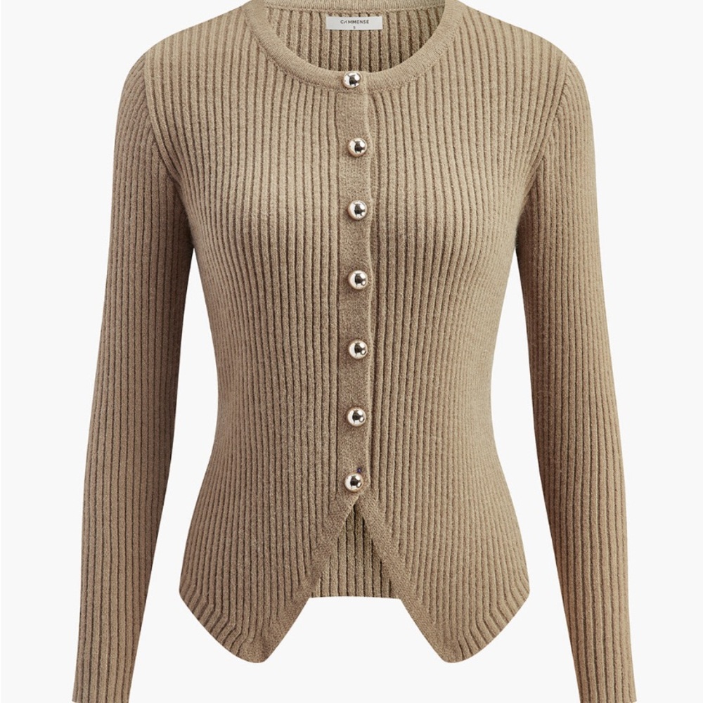 Commense Ribbed Button-Up Cardigan - Brown - Picture 2 of 2